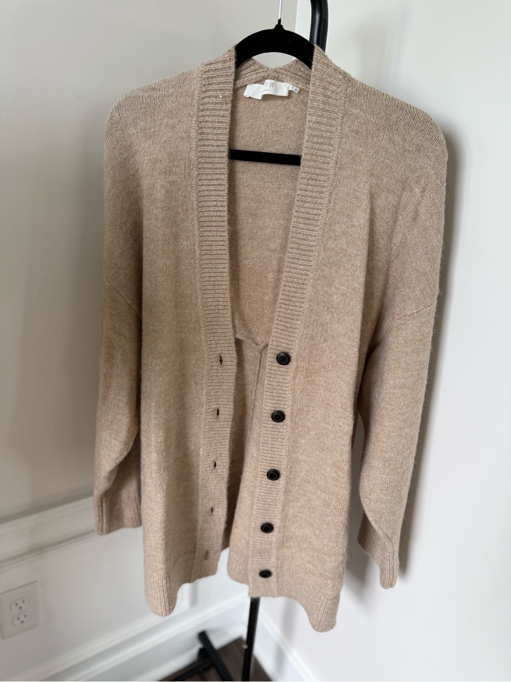 Astr Neutral Beige Ribbed V-Neck Cardigan